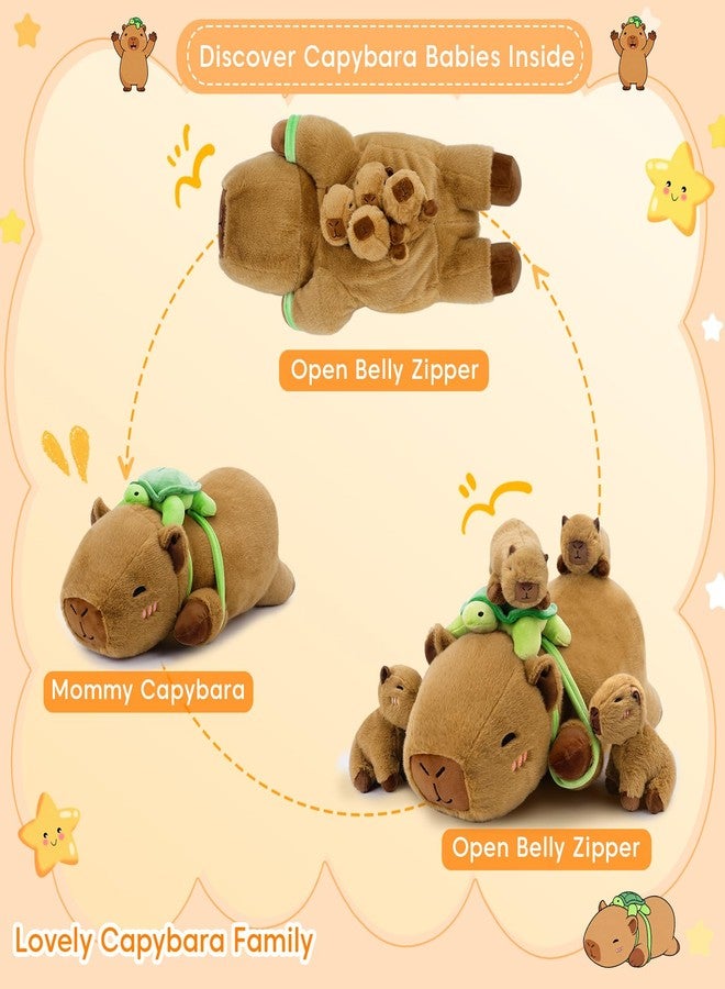 SQEQE Capybara Stuffed Animals with Babies Inside, Capybara Plush with Mommy & 4 Babies, Cute Plushies with Turtle Backpack Decor, Soft Pillow Toy for Kids Adults - Image 3